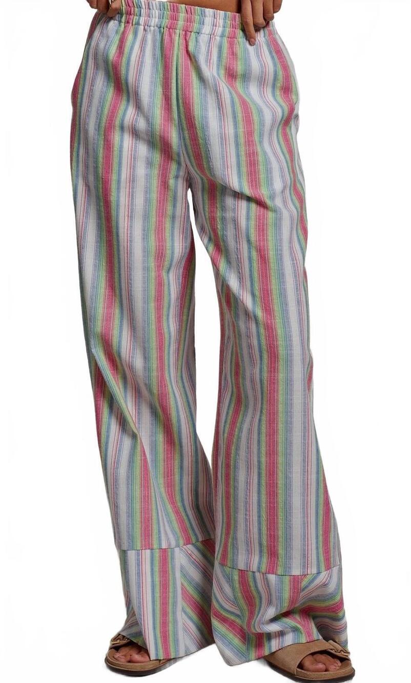NEW URBAN DAIZY seaside stroll elastic waist pant in white multi